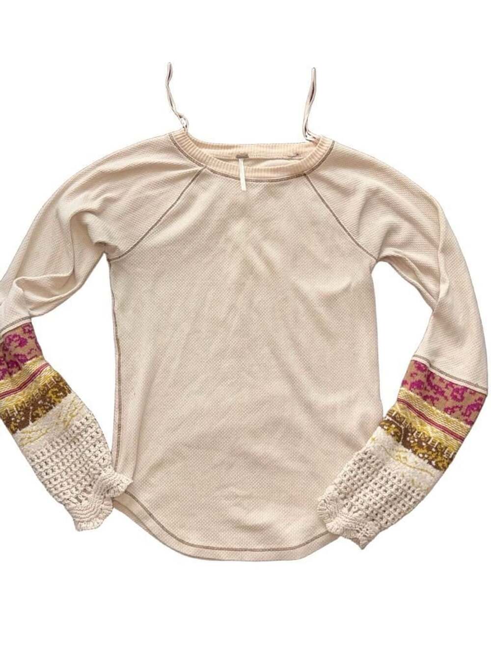 Free People In The Mix Cuff Thermal Top Size L Cream Linen Combo Long Sleeve